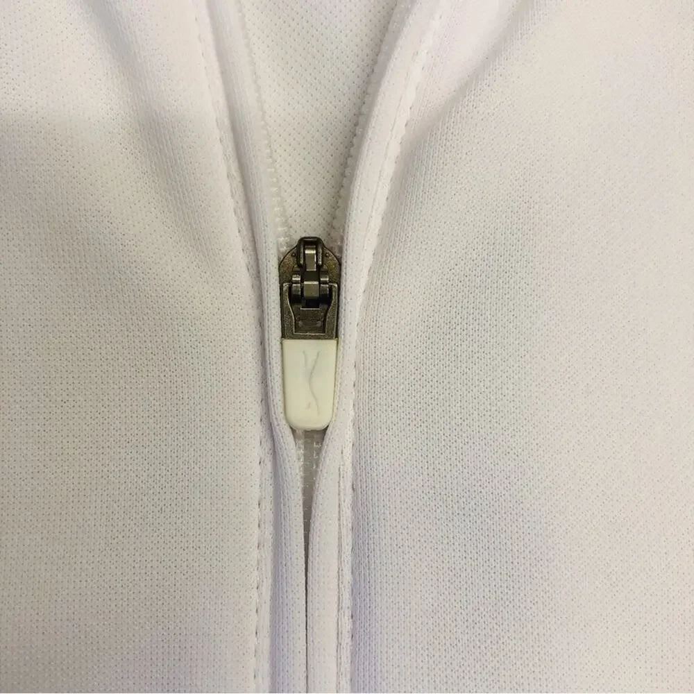 Slazenger White Zip Front Polo Activewear Shirt with Gold Piping Short Sleeve - Picture 5 of 16
